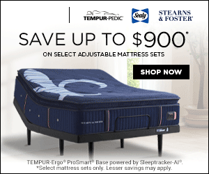 Save up to $900 on select adjustable mattress sets from Tempur-Pedic, Sealy, and Stearns & Foster.