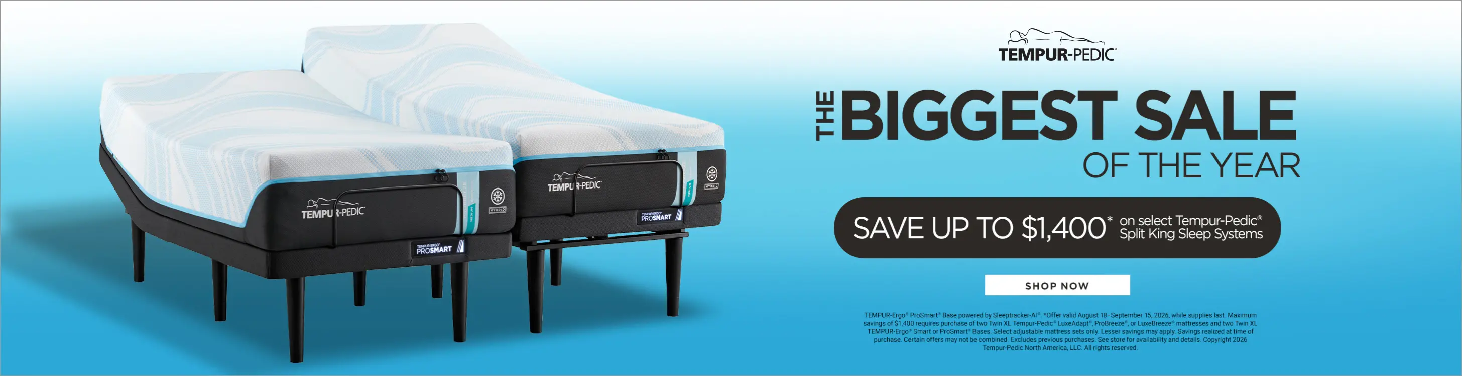 Tempur-Pedic Labor Day Event: Save up to $1,400 on select Split King sleep systems.